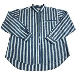 Vintage Levis Shirt Men XL Blue Colorgraphs Striped Geometric Western Cowboy 80s